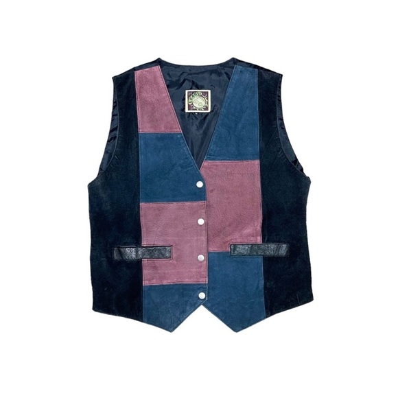 Learsi Leather‎ Vest Men's Size Medium Red Blue Black Vintage Patchwork Lined - Picture 1 of 6